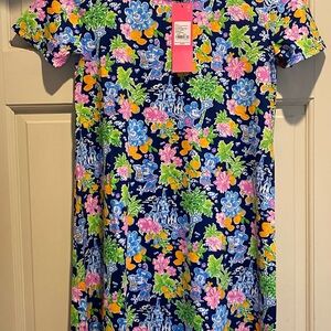 Lilly Pulitzer Disney Navy Dress with Pink and Green Floral Print